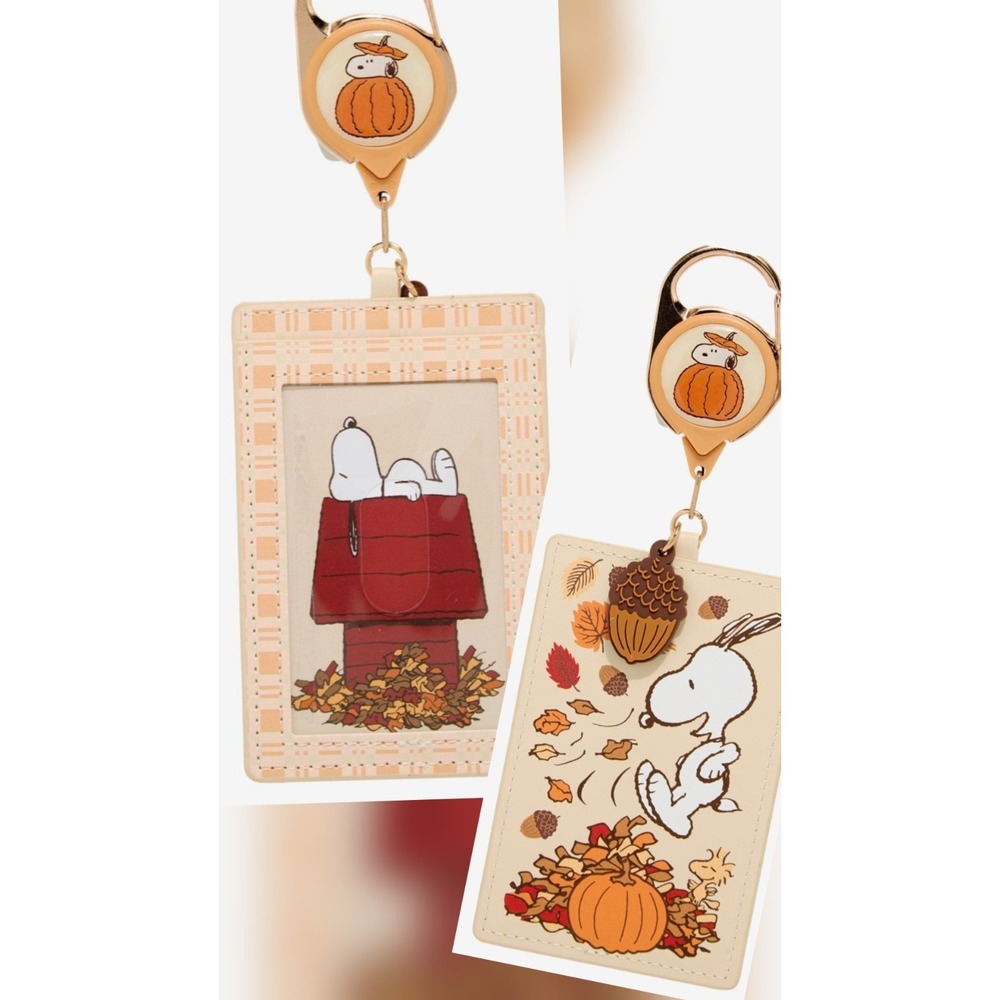 NEW Peanuts Snoopy Pumpkin Fall Leaves Autumn Retractable Lanyard With Charm